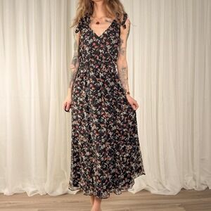 Joie Black Floral Maxi Dress Silk Lined Size 4